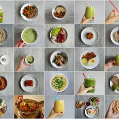 Kolaż zdjęć z inspiracjami: 50 pomysłów na obiad. Znajdziesz tu zdrowe śniadania, lunche i desery.